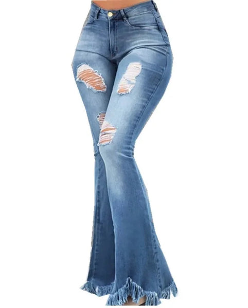 Trendy High Waist Tassel Edge Micro Ragged Denim Jeans