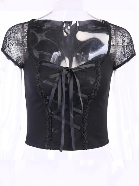 Trendy Bandage Lace Gothic Corset blouse