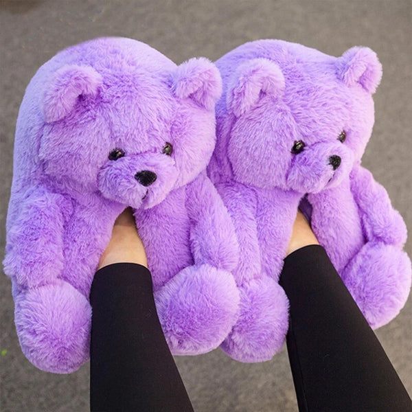 Trendy Furry Faux Fur Teddy Bear Plush Slippers