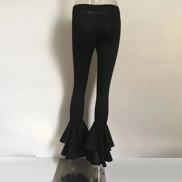 Trendy High Waist Flare Ruffles Slim Pants