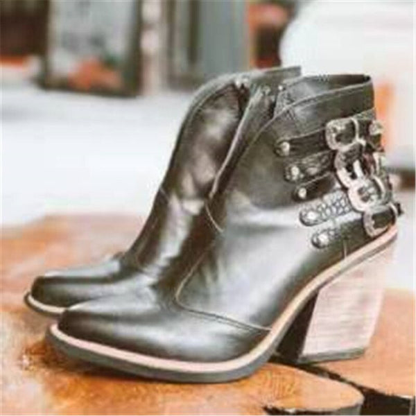 Trendy Cowgirl Ankle Wedge Leather Boots