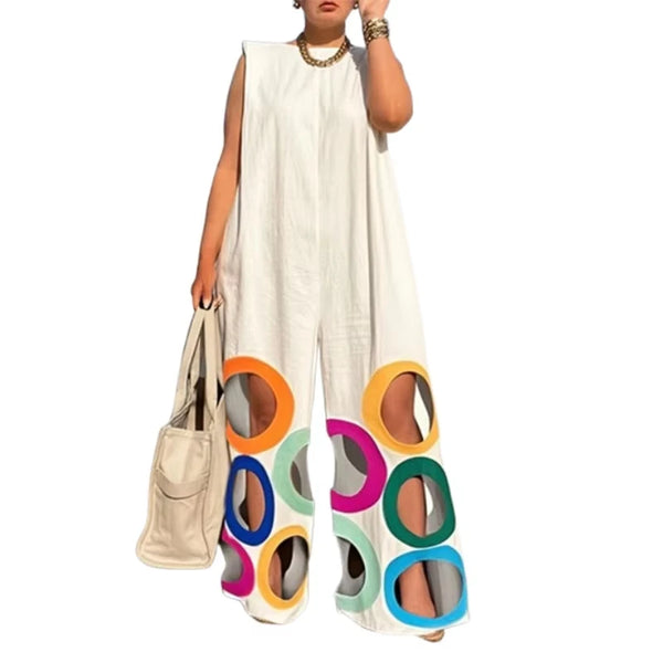 Trendy Hollow Out Wide Leg Rainbow Circle Jumpsuit