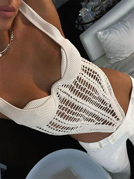 Trendy Fishbone Crocheted Knitted Corset Top