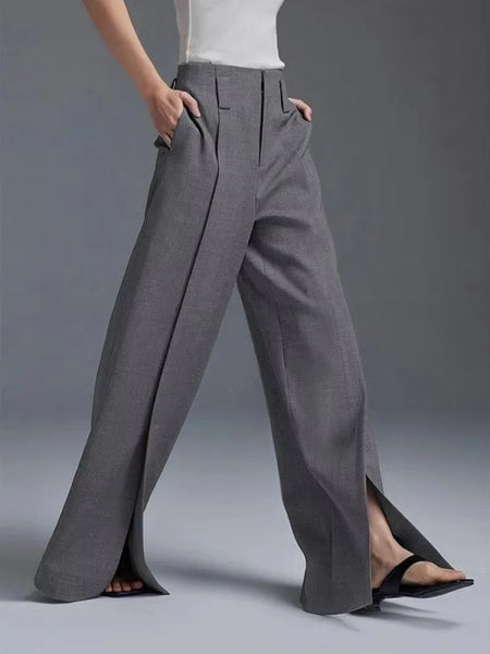 Trendy Slit Pleated Suit Pants