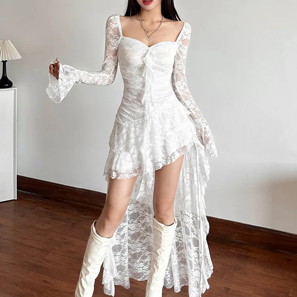 Trendy Lace Flare Cardigan Style Dress