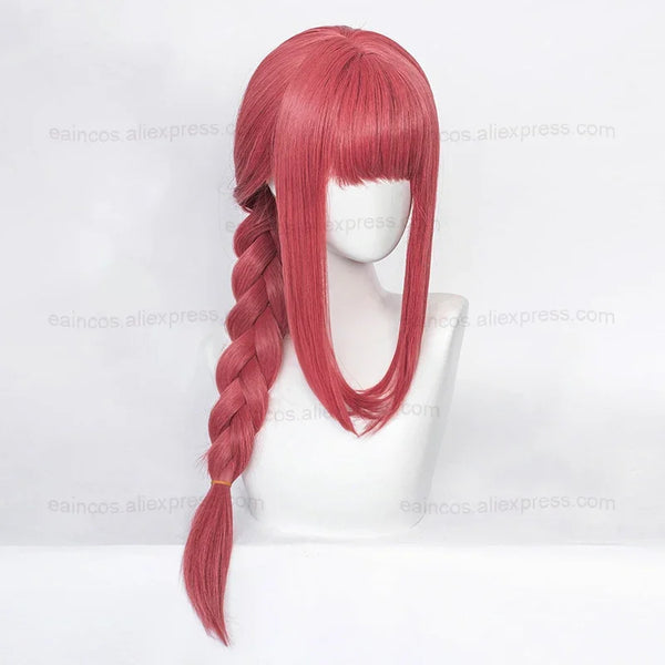 Trendy Anime Makima Cosplay Long Rose Red Braided Wig