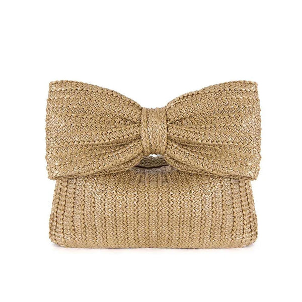 Trendy Straw Clutch Bow Purse