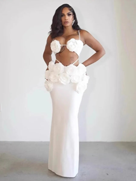 Trendy Backless Halter Top Floral Fabric Bandage Skirt Set