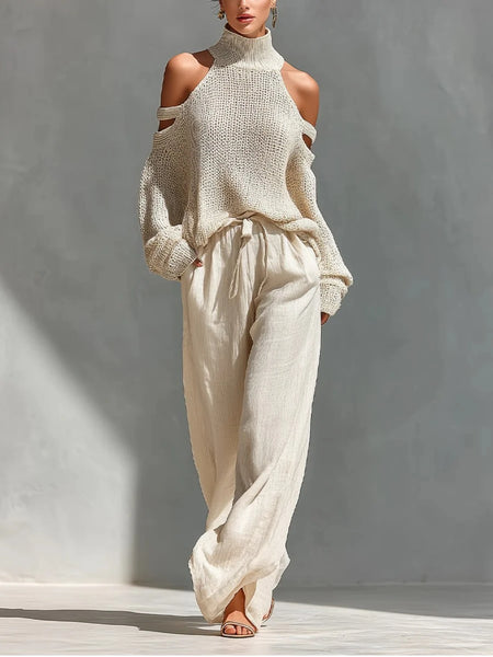 New stylish versatile women's off-shoulder turtleneck top!! Suitable for office outfits, spring and autumn trendy looks, commuting, business trips and vacations (pants not included)
