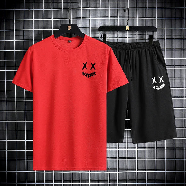 Trendy Men's Short Sleeve Graphic Tee And Shorts Set