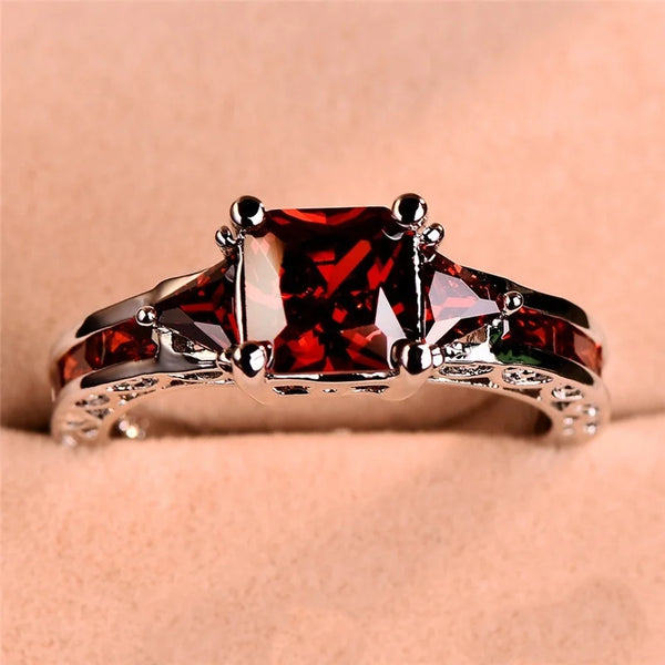 Trendy Ruby Zircon Rhinestone Square Cut Ring