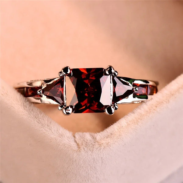 Trendy Ruby Zircon Rhinestone Square Cut Ring