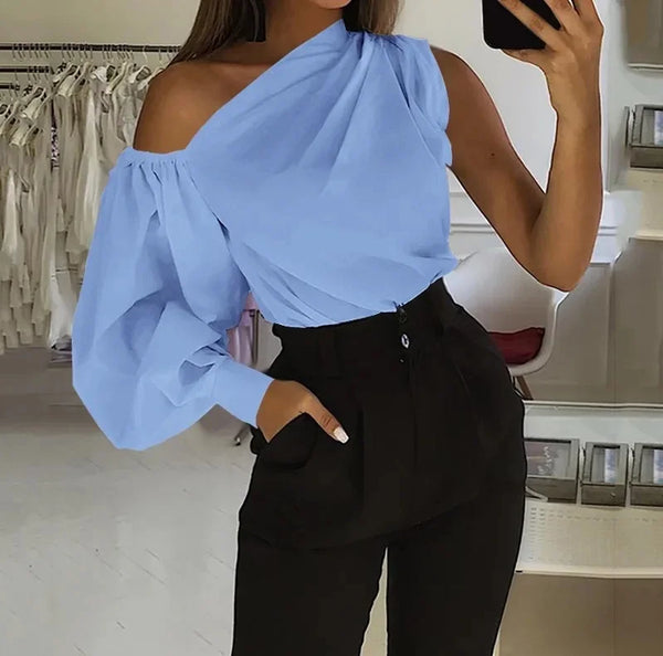 Trendy One Sleeve Halter Loose Blouse