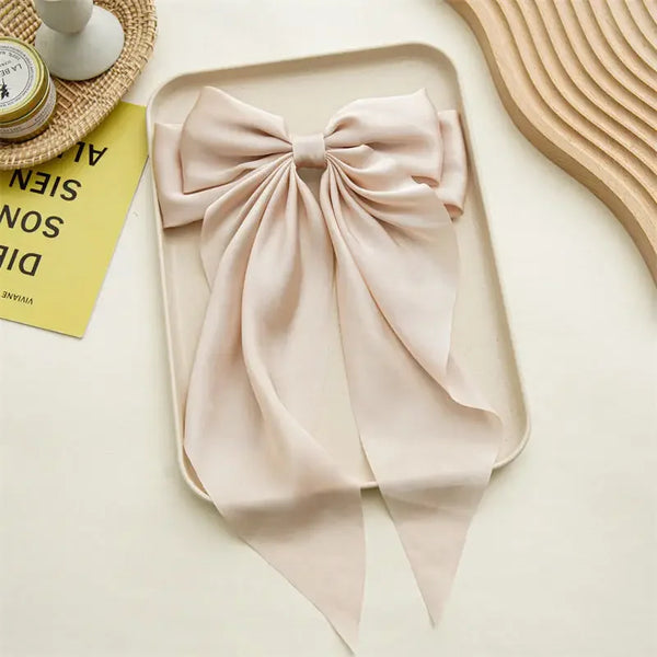 Trendy Bowknot Solid Color Satin Ribbon Hair Clip