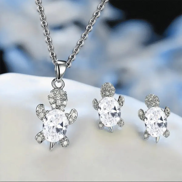 Trendy Free Yourself  3pcs Silver-plated Turtle Shape Diamond