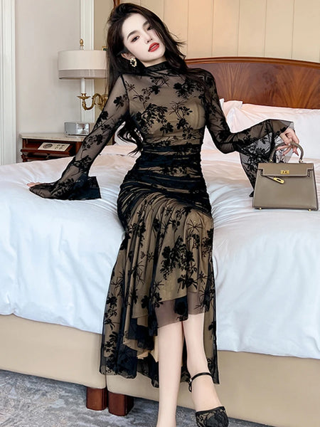 Trendy Retro Black Mesh Fishtail Formal Dress
