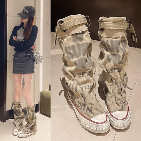 Trendy Platform Graffiti Mid-calf Boots