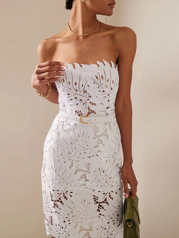 Trendy White Flower Lace Hollow Out Dress