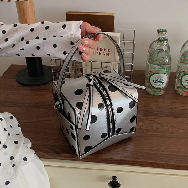 Small Square Bag Tote Y2k Polka Dot Design Pu Leather Crossbody Bag For Women 2026 New Spring Trendy Clutch Double Zipper Purse