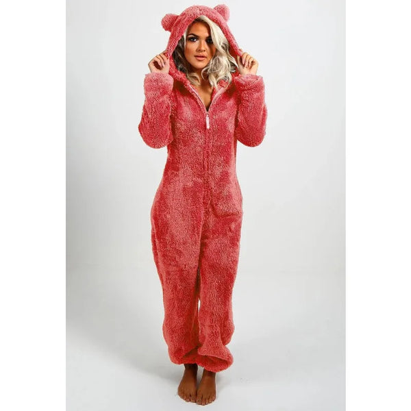 Trendy Plush Jumpsuit Hooded Pajamas