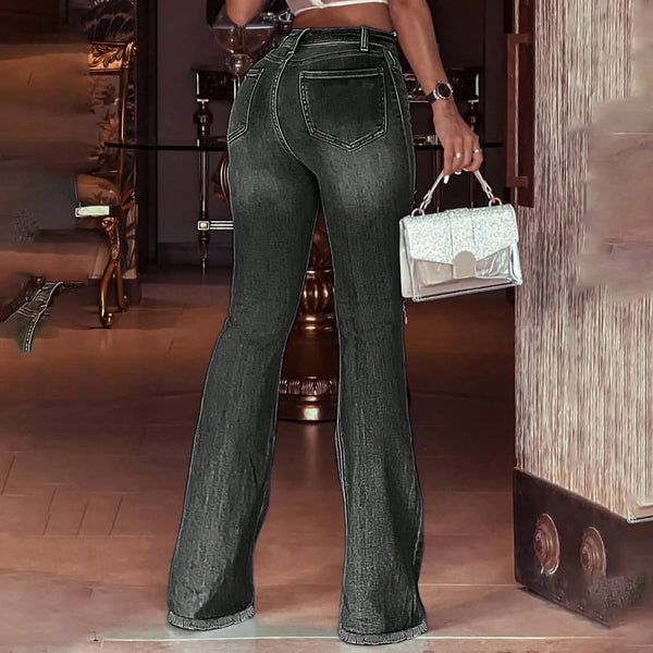 Vroue-Jeans Retro Effekleur Hoëmiddellyf Rek-Denim Langbroek Sexy Ontwerp Jeans Mode Straatdrag Alledaagse Vroulike Rekbroek