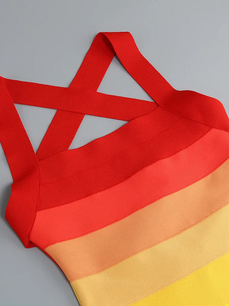 Trendy Rainbow Bandage Strap Party Dress