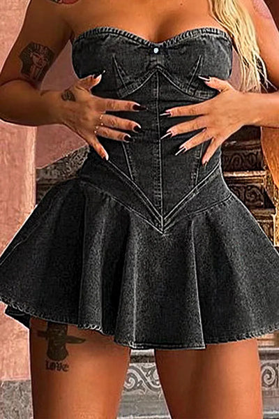 Trendy Denim Heart Shaped Party Dress