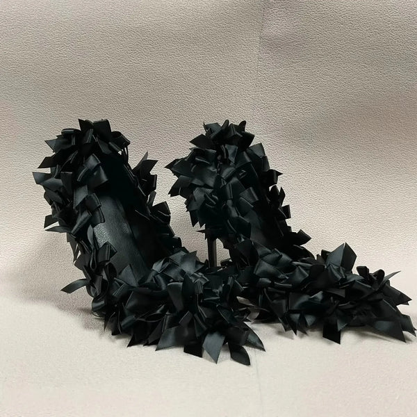 Trendy Black Satan Butterfly Knot High Heel Pumps