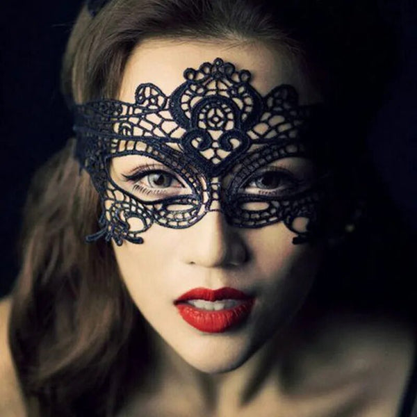 Trendy Black Hollow Out Lace Masquerade Face Mask