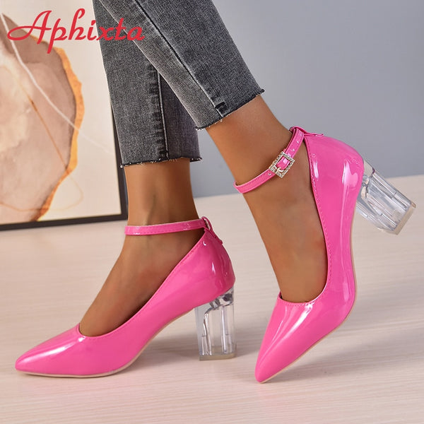 Trendy Pointed Toe Mary Jane Pearl Chain Heel Shoes