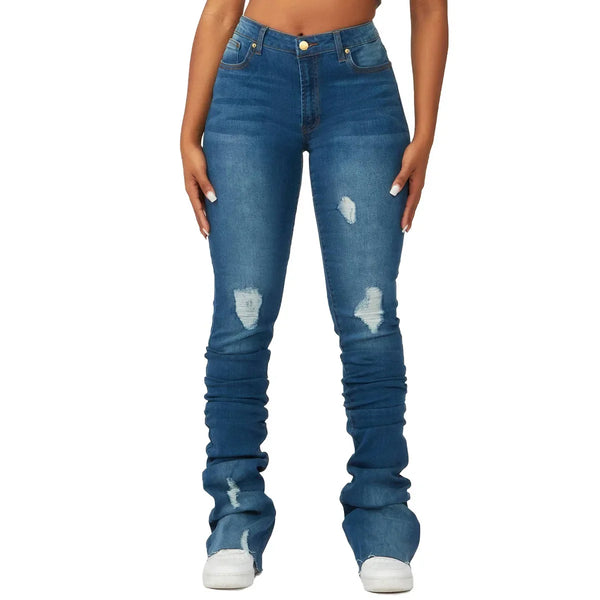 Trendy Ripped Denim Washed Scrounged Jeans