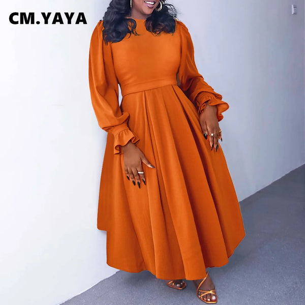 Trendy Plus Size Long Sleeve Pleated Maxi Dress