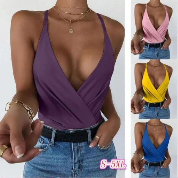 Trendy V Neck Halter Crop Top