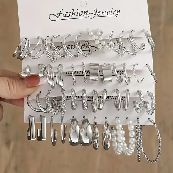 48Pcs/Set Of Fashion Earrings With Various Elements Such As Butterfly, Heart-Shaped, Faux Pearl, Rhinestone, Geometric Design