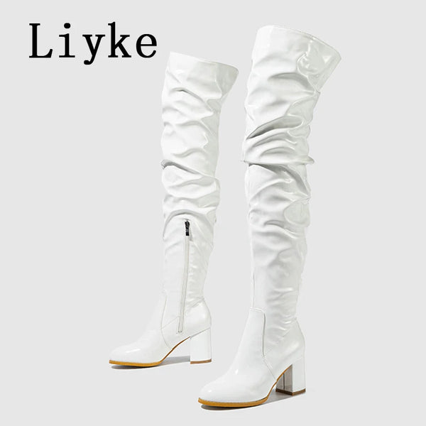 Trendy Thigh High Patent Leather Knee High Boots