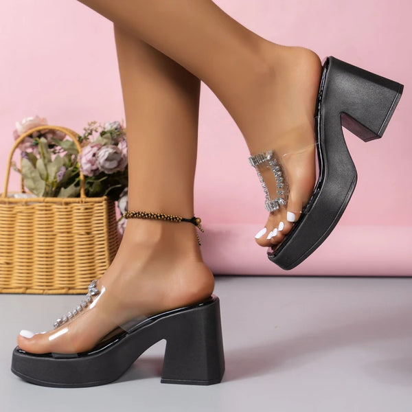 Trendy Square Toe Platform High Heeled Sandals