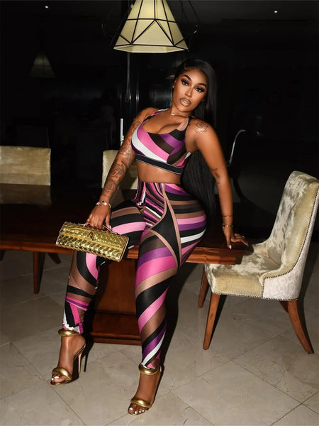 Trendy Neapolitan Crop Top And Bottom Set