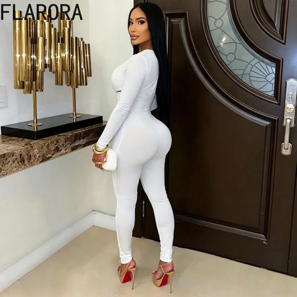 Trendy Jumpsuit With Metal Hollow Out Open