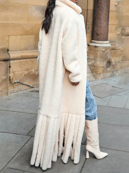 Trendy Faux Fur Loose Long Sleeve Tassel Plush Coat