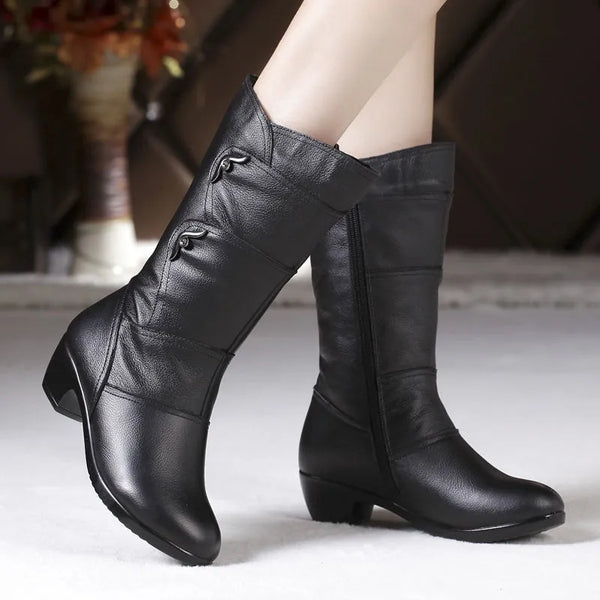 Trendy Low Heel Black Patchwork Boots