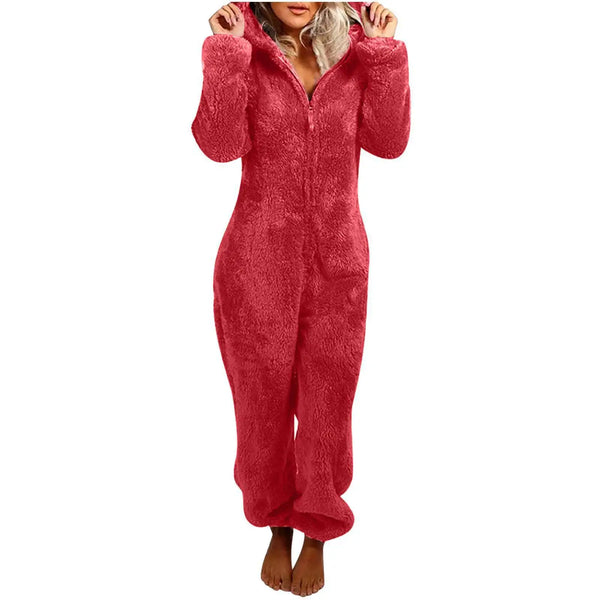 Trendy Plush Jumpsuit Hooded Pajamas