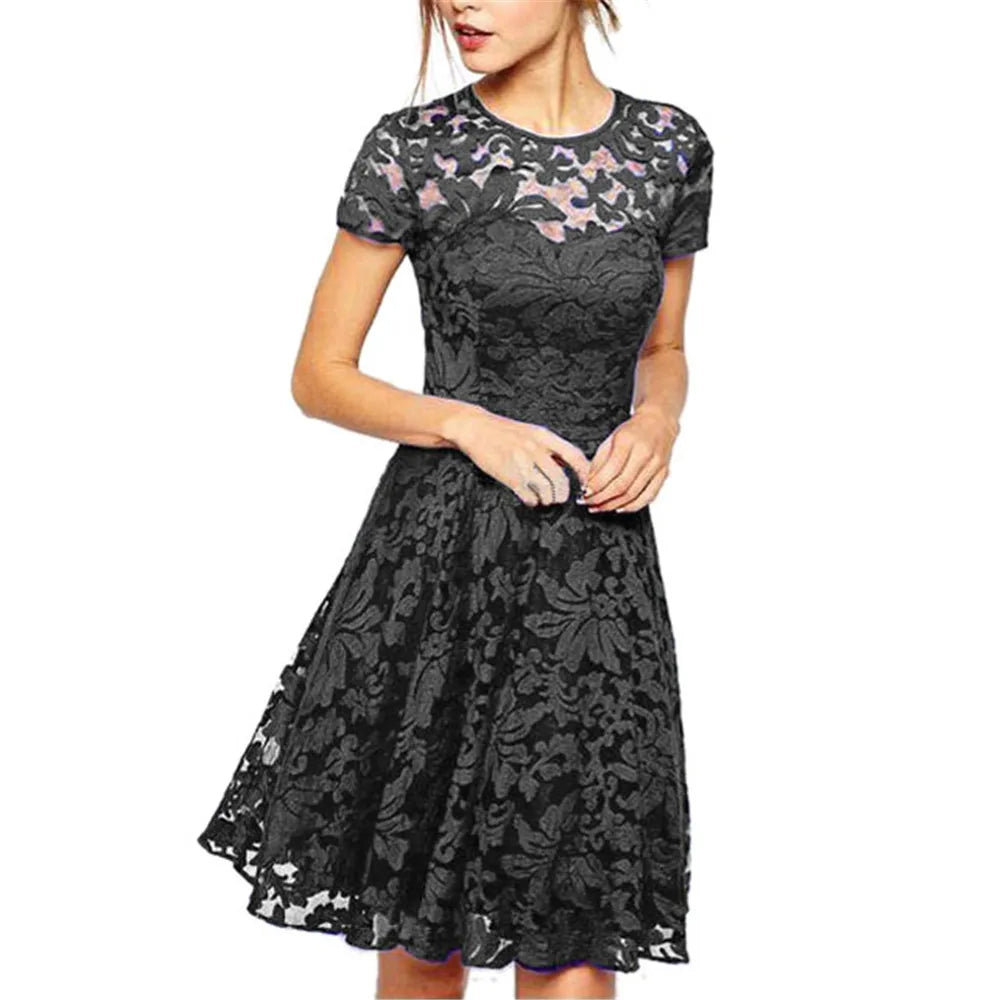 Trendy Lace Mini Short Sleeve Dress