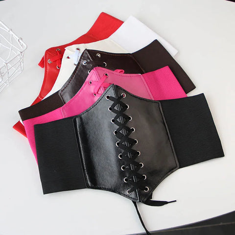 Trendy Faux Leather Elastic Corset Belt