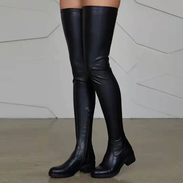Trendy Fitted Leather Thigh High Heel Boots