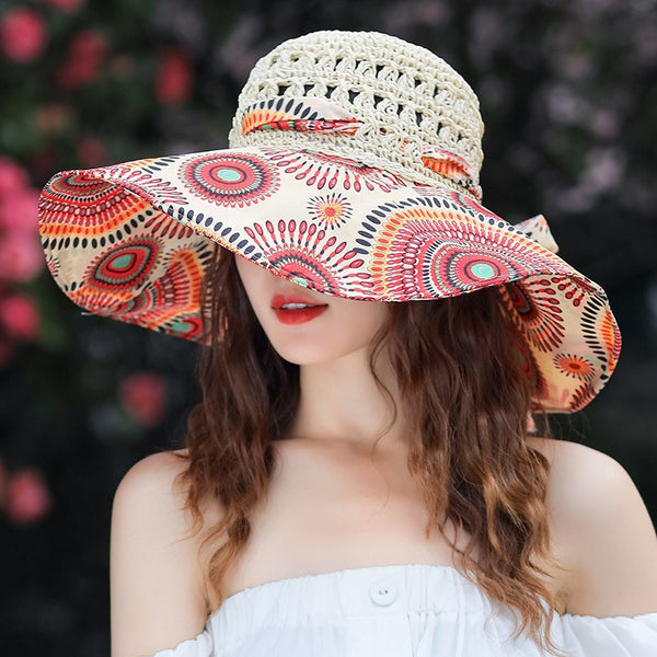 Trendy  Bohemian Beach Tie Dyed Straw Hat