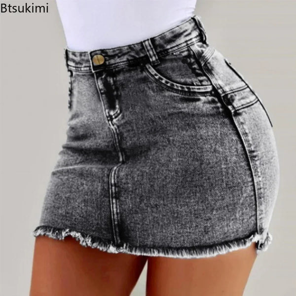 Trendy High Waisted Mini Denim Skirt