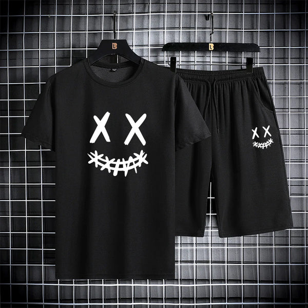 Trendy Men's Short Sleeve Graphic Tee And Shorts Set