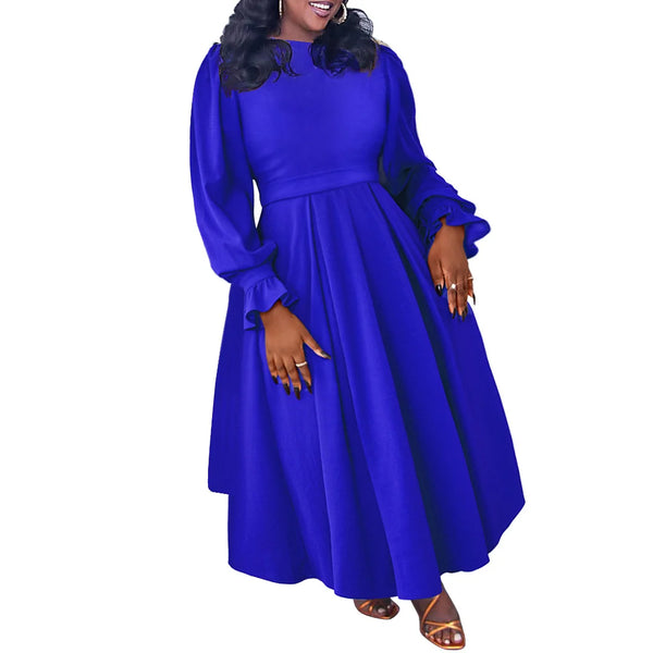 Trendy Plus Size Long Sleeve Pleated Maxi Dress