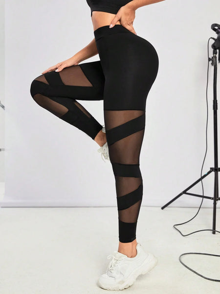 Trendy Black Mesh Ribbon Inspired Leggings