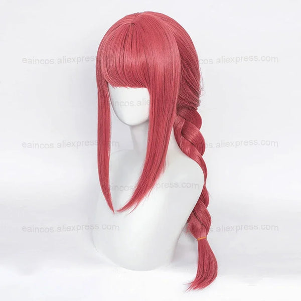 Trendy Anime Makima Cosplay Long Rose Red Braided Wig